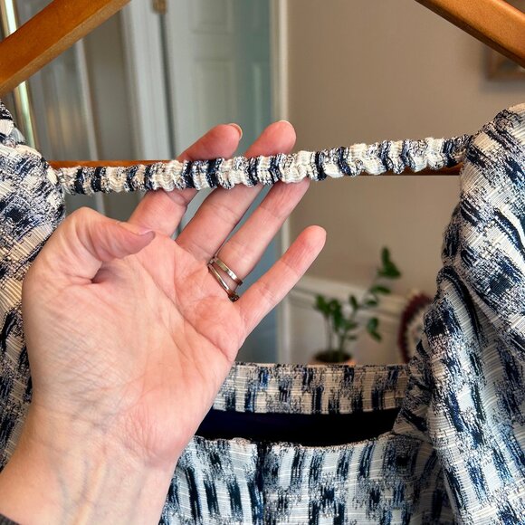 Munthe Chew Blue Ikat Puff Sleeve Babydoll Minidress Size 8 Medium with Pockets - Picture 11 of 14